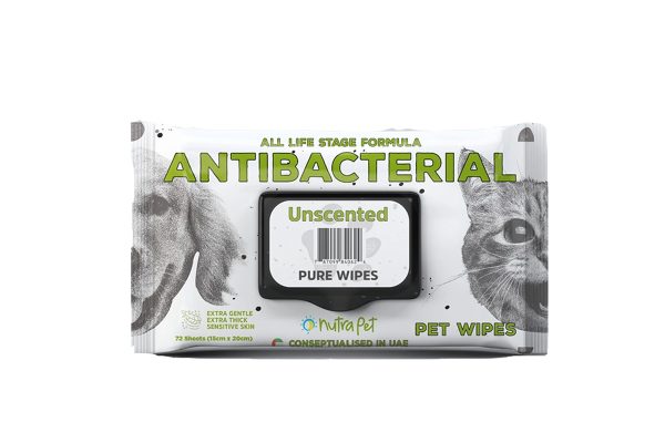 Nutrapet Unscented Antibacterial Thick Pet Wipes, 72 Sheets