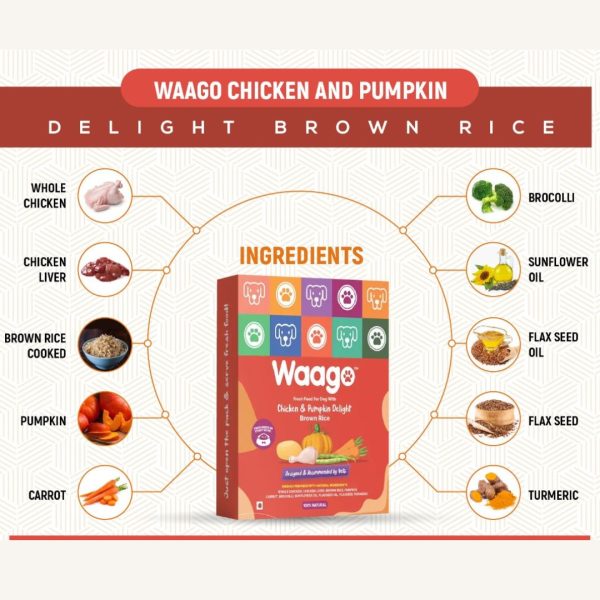 Waago Chicken and Pumpkin Delight Brown Rice Fresh Food for all Breed Dog 300gm x 5 pack