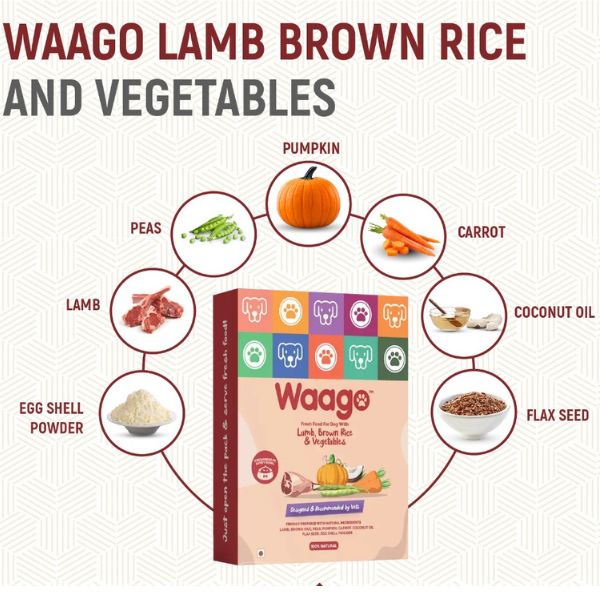 Waago Lamb Brown Rice and Vegetables Fresh Food for all Breed Dog 300gm x 5 pack