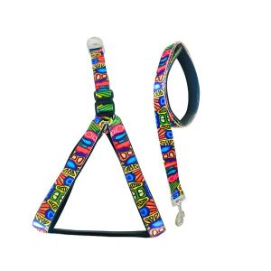 Chien Printed body belt  with Leash Set For Medium and Large Dogs, 1.25 Inch,